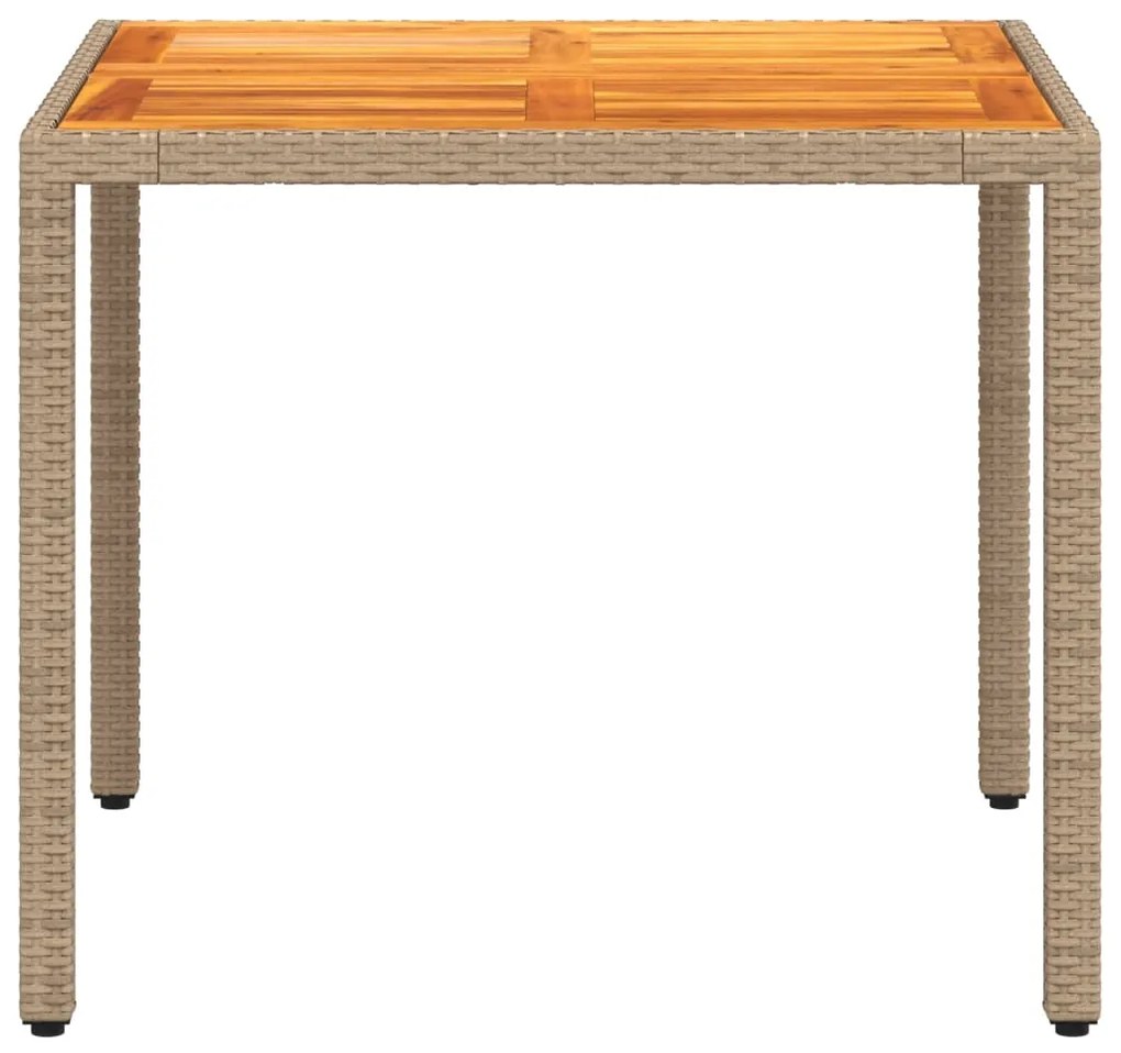 Mesa de jardim 90x90x75 cm vime PE e madeira de acácia bege