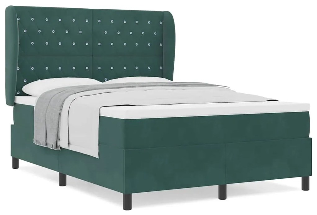 Cama Box com Colchão, Verde Escuro, 140x190 cm, Veludo