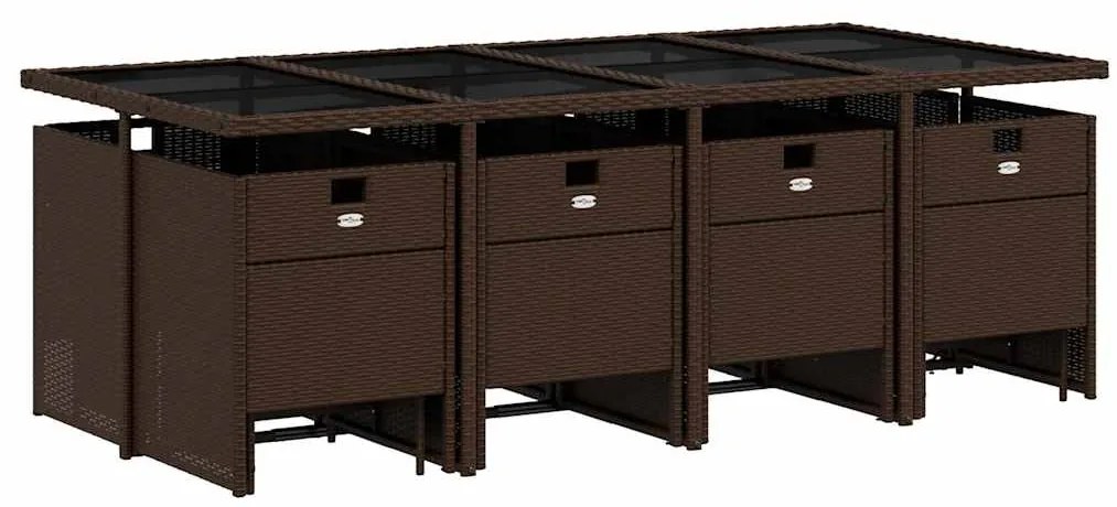 13 pcs conjunto jantar p/ jardim c/ almofadões vime PE castanho
