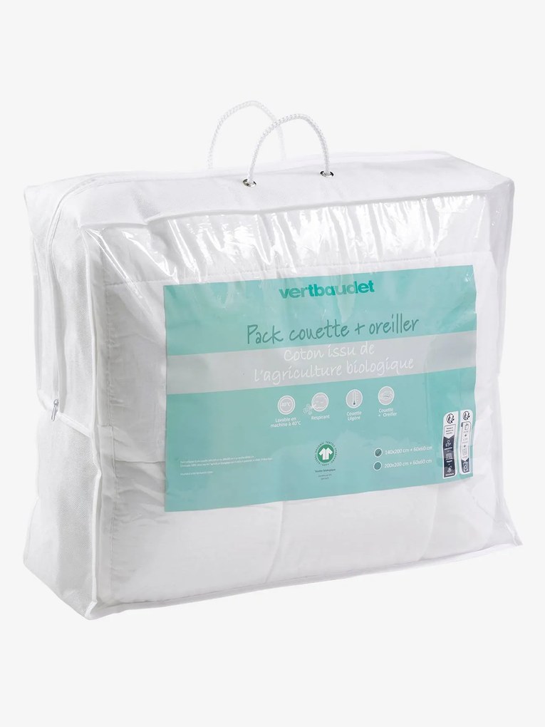 Conjunto edredon leve + almofada, em algodão bio* branco