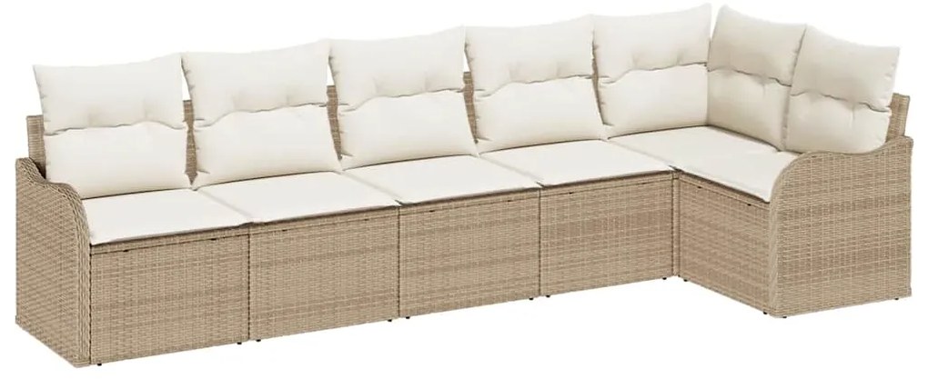 Sofá de Jardim de 6 Peças com Almofadas Bege em Rattan