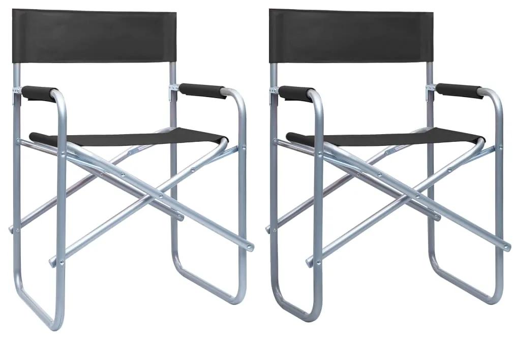 Cadeiras de realizador 2 pcs aço preto