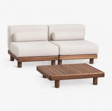 Conjunto De Jardim Com Sofá Modular De 2 Peças E Mesa De Centro Em Acácia Edrien Castanho Acácia - Sklum