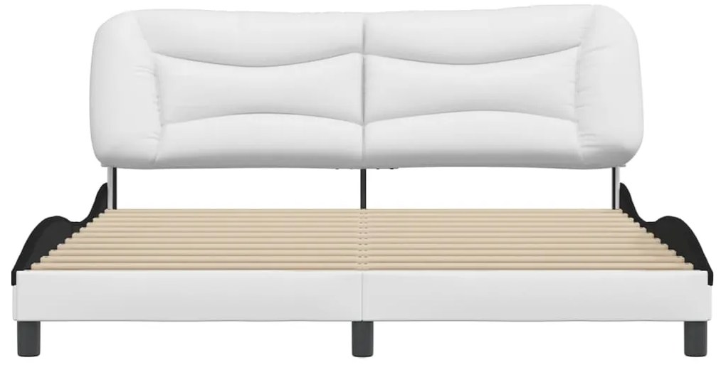 Estrutura de cama c/ cabeceira couro artificial branco e preto