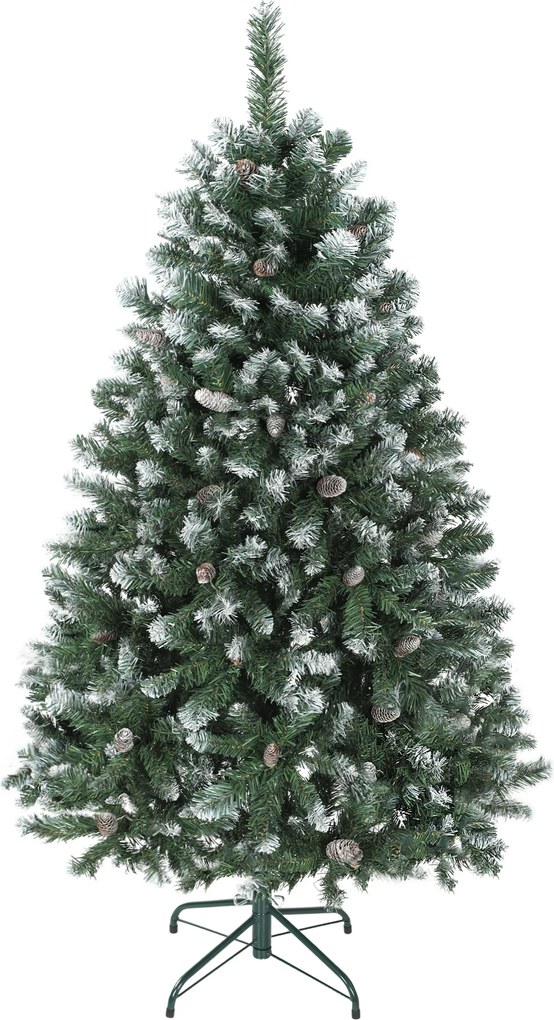 HOMCOM Árvore de Natal Artificial 150 cm Árvore de Natal com 581 Ramos com Efeito Neve 44 Pinhas Verde | Aosom Portugal