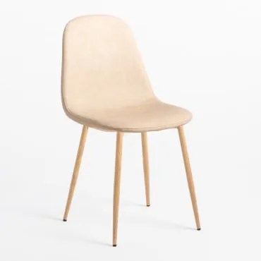 Cadeira De Jantar Glamm Em Couro Sintético Beige Creme & Madeira Natural - Sklum