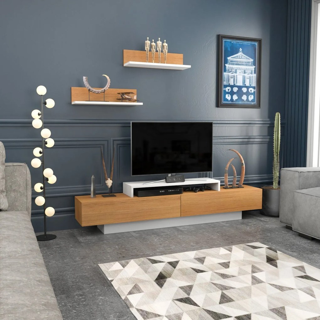 Unidade de TV Lusi – Branco e Teca – 180 cm x 31 cm x 40 cm