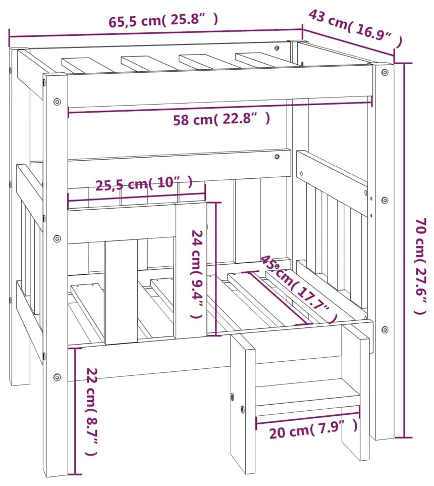 Cama para cães 65,5x43x70 cm madeira de pinho maciça preto