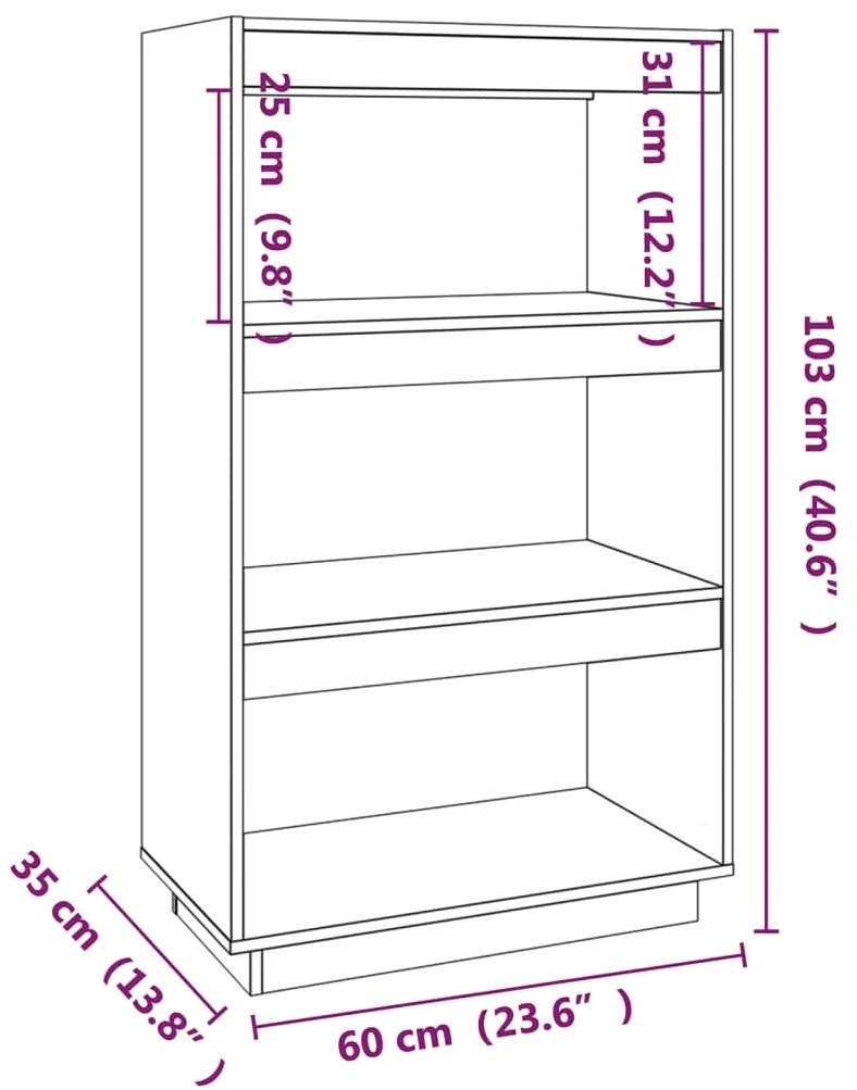 Estante/divisória 60x35x103 cm pinho maciço cinzento