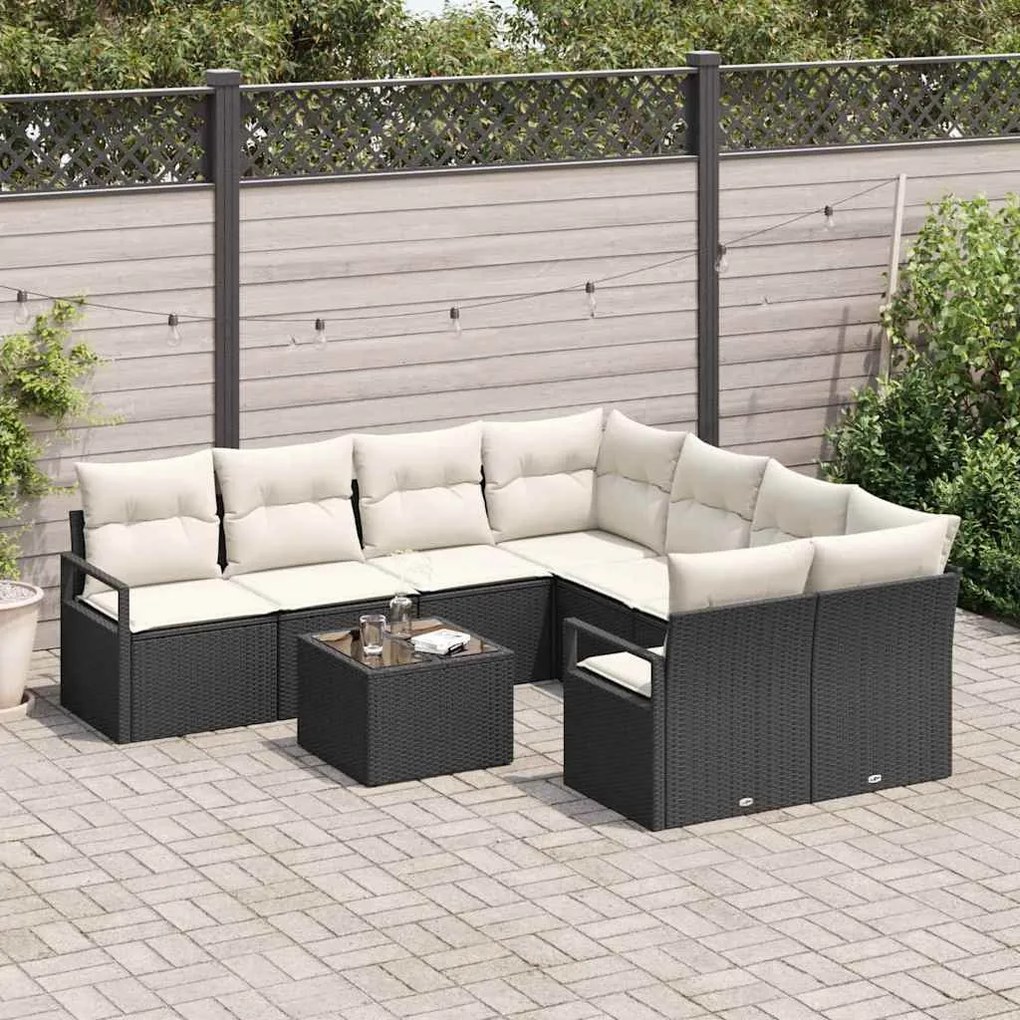 Conjunto de Sofás de Jardim com 9 Peças e Almofadas em Rattan Poly Pre