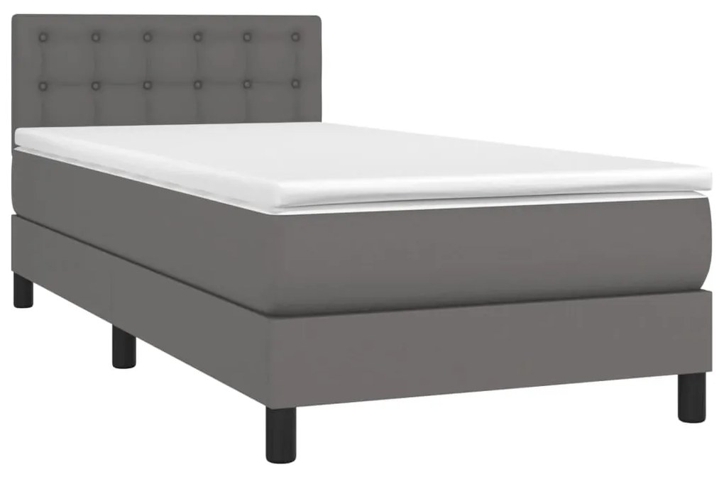 Cama box spring c/ colchão/LED 90x200 cm couro artificial cinza