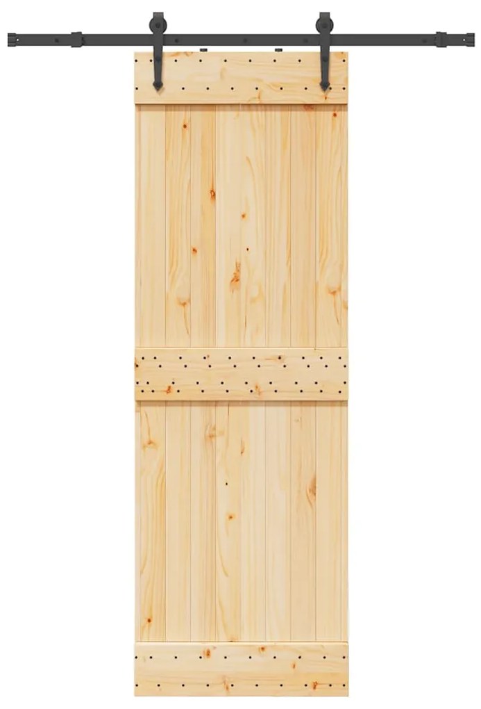 Porta de correr com ferragens 70x210 cm madeira de pinho maciça