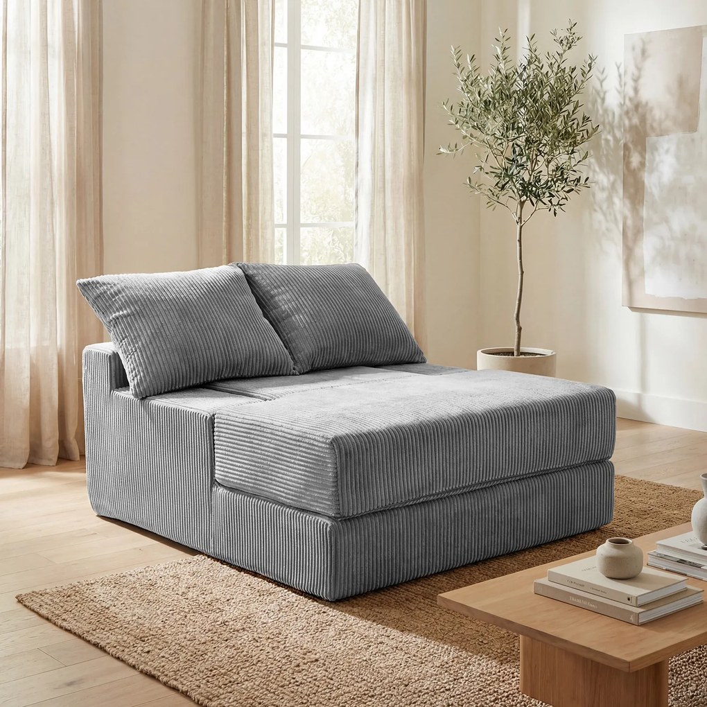 Sofá-Cama Dobrável, 118 x 93 x 48 cm, Capas Removíveis e Laváveis na Máquina, Cinzento