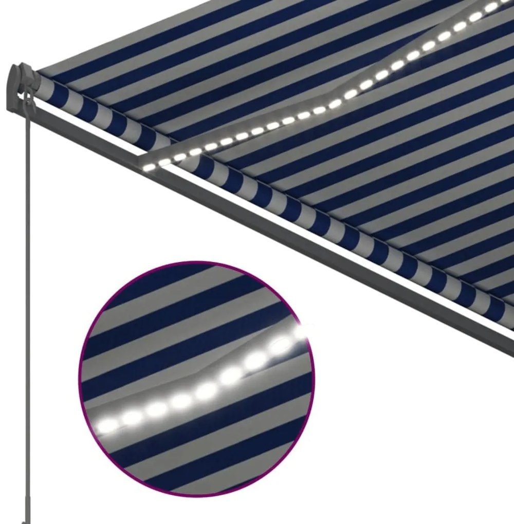Toldo automático LED e sensor de vento 300x250 cm azul e branco