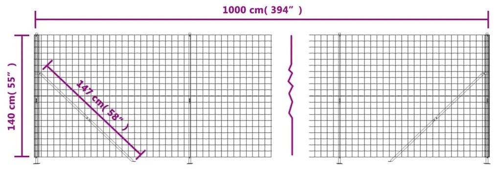 Cerca de malha de arame com flange 1,4x10 m antracite