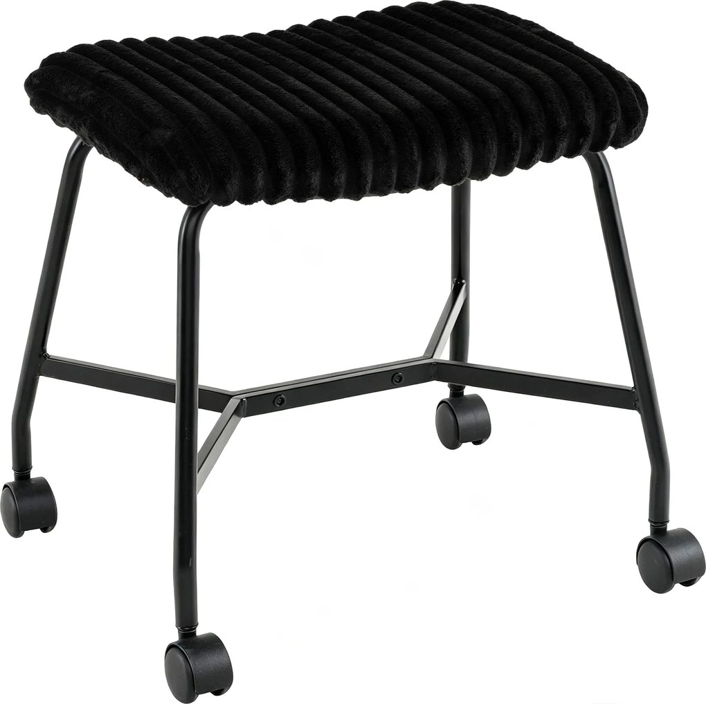 Conjunto de 2 Bancos com Rodas, 49 x 40,5 x 49 cm, Assento Acolchoado, Preto