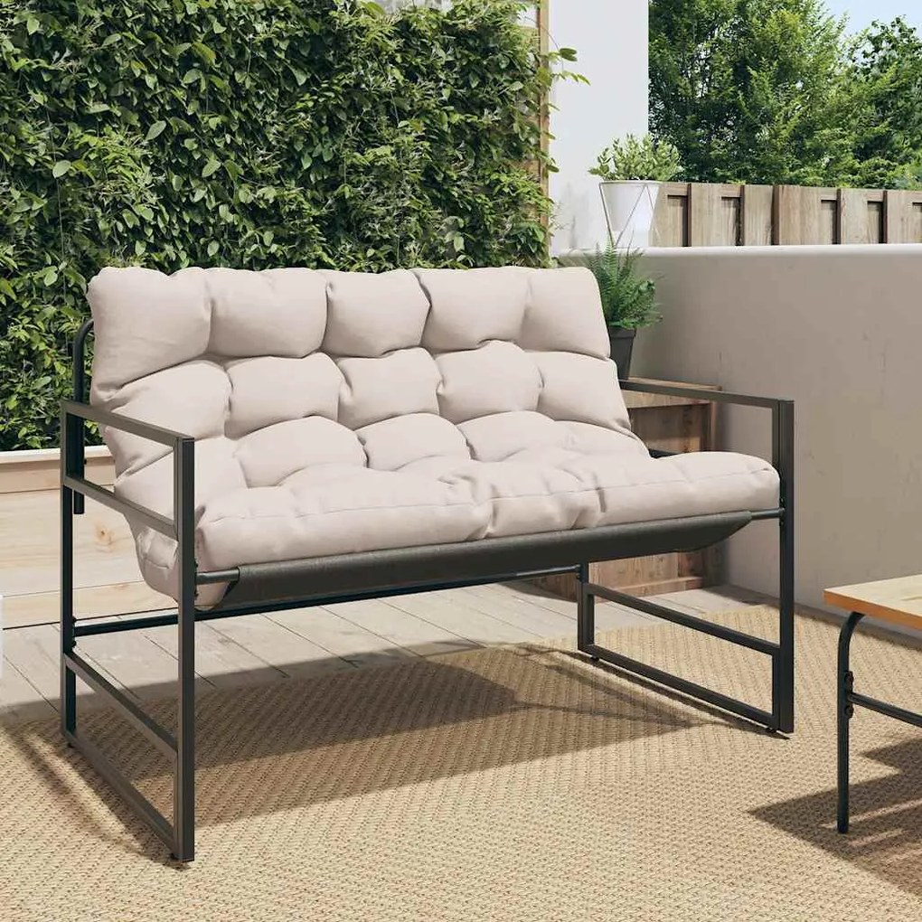 vidaXL Banco de jardim com almofadão 113 cm aço cinzento-acastanhado