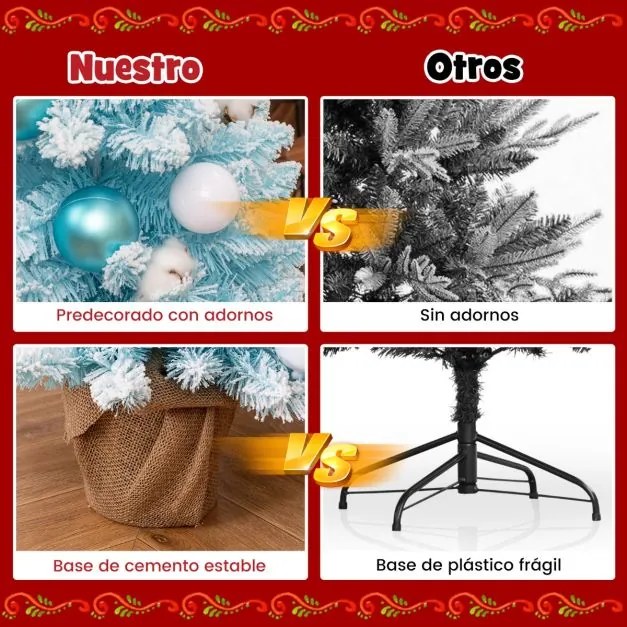 Mini Árvore de Natal artificial de mesa de 90 cm pré-decorada com 12 bolas de algodão 24 bolas decorativas Ramos de neve Azul