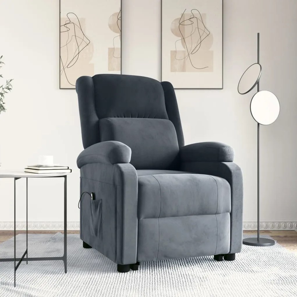 vidaXL Poltrona elevatória veludo cinzento-escuro