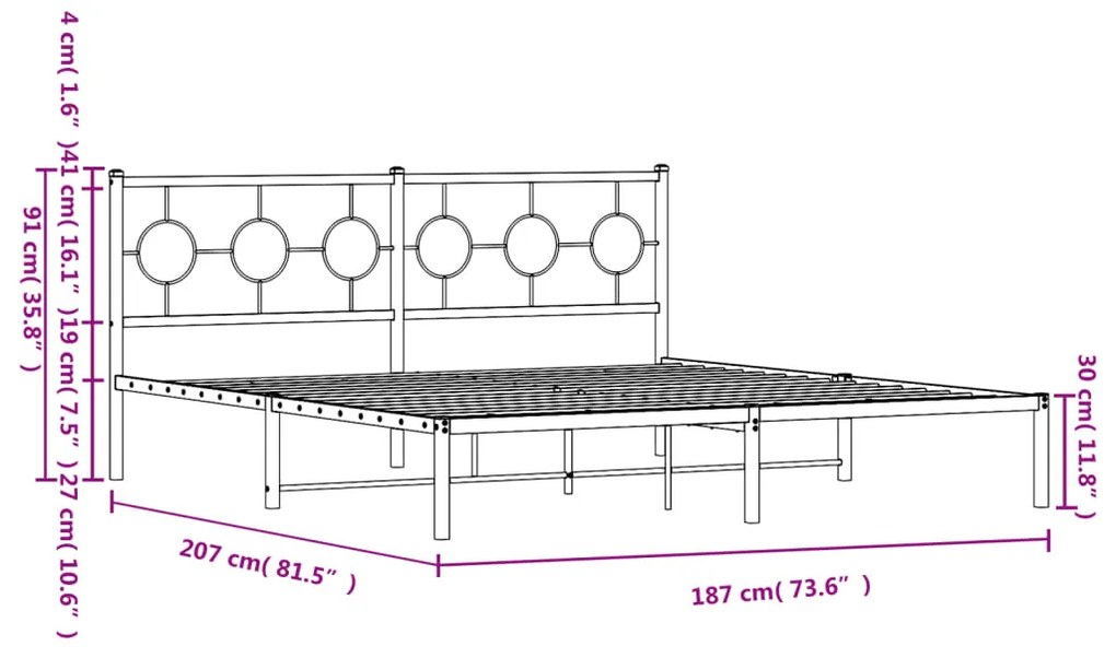 Estrutura de cama em metal com cabeceira 180x200 cm preto