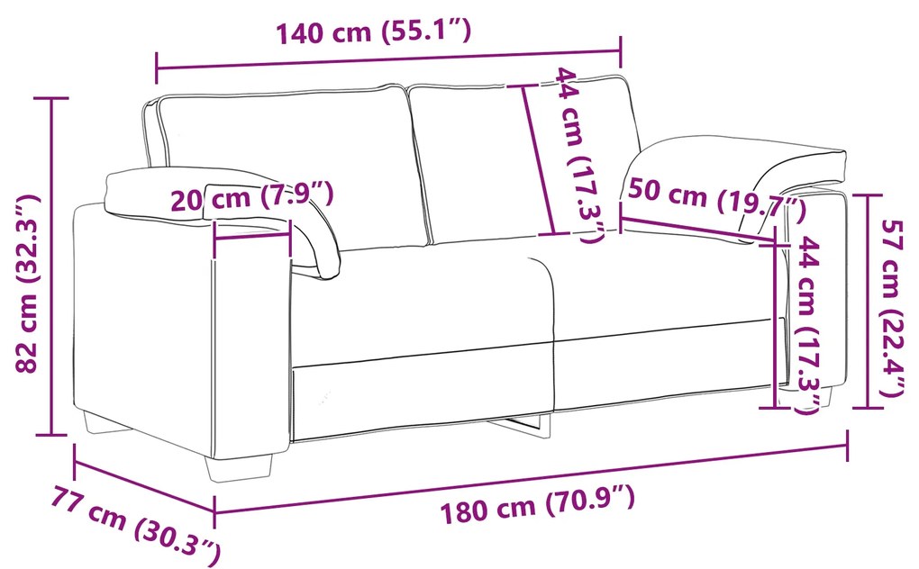 Sofá Loveseat Vermelho Vinho 140 cm Tecido