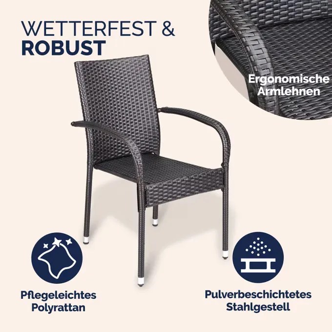 Conjunto de 4 Cadeiras jardim empilhável Comfort em Polyrattan Castanhas