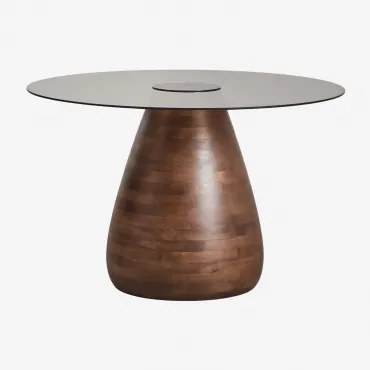Round Dining Table Ø130 Cm In Tempered Glass Mariana Madeira De Cabo Escuro - Sklum