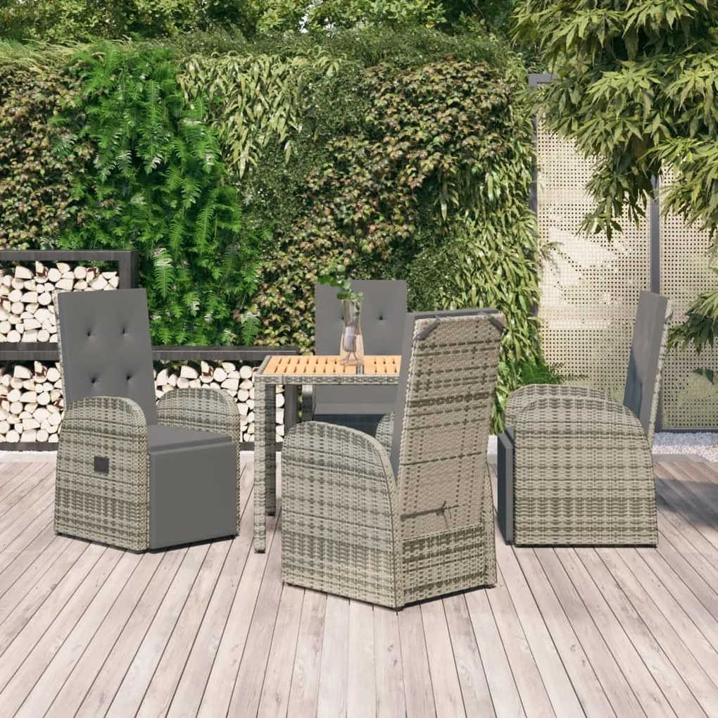 vidaXL 5 pcs conjunto de jantar p/ jardim c/ almofadões vime PE cinza