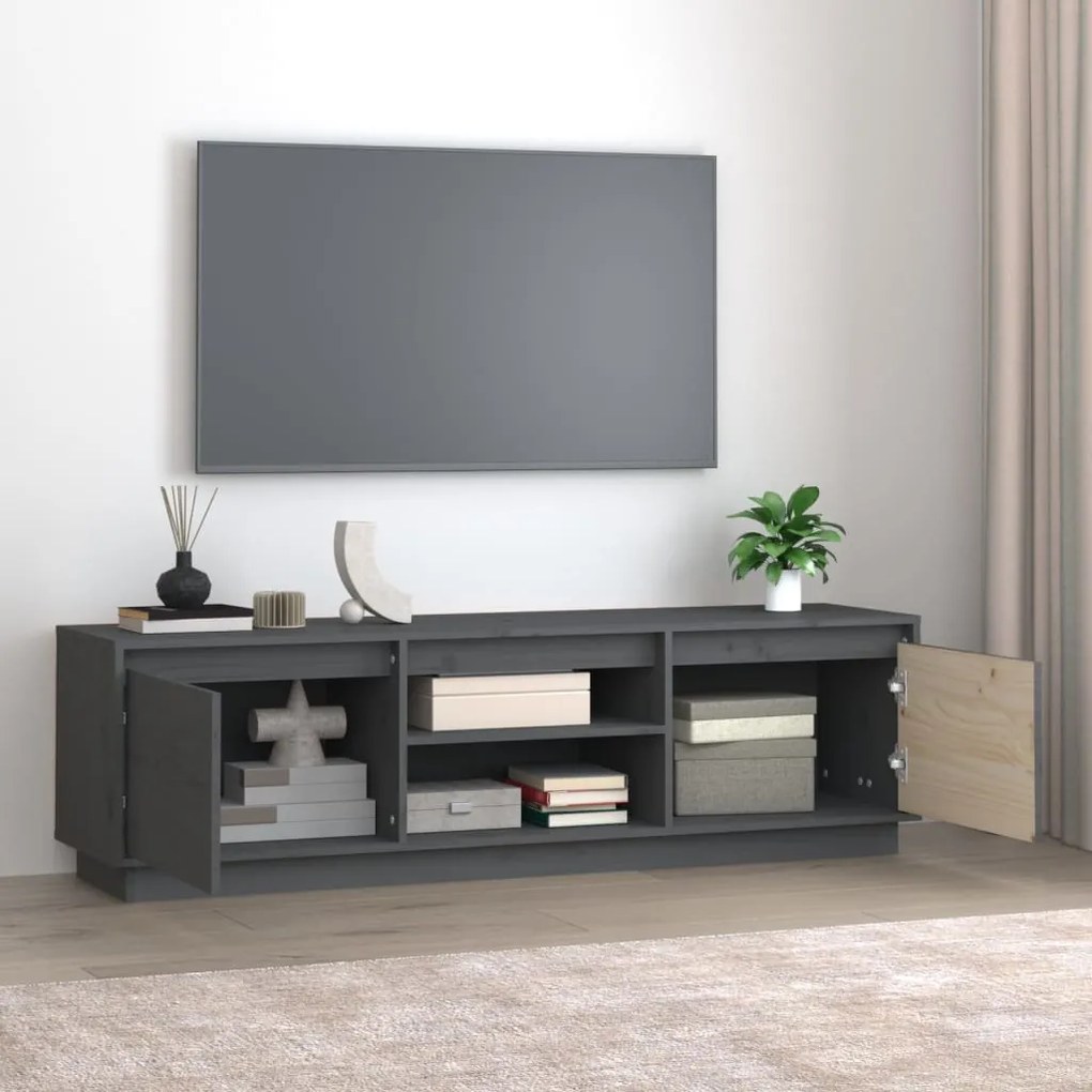 Móvel de TV 140x35x40 cm madeira de pinho maciça cinzento