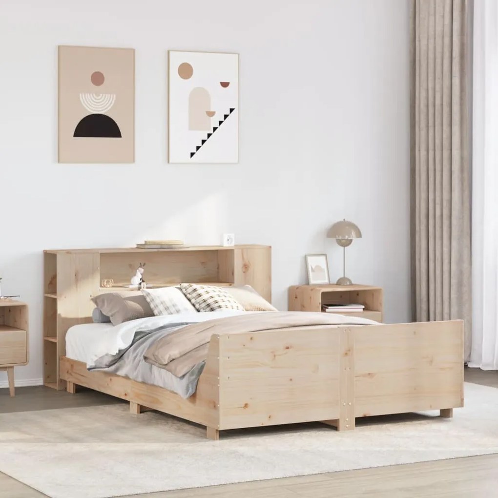 vidaXL Cama sem colchão 135x190 cm madeira de pinho maciça