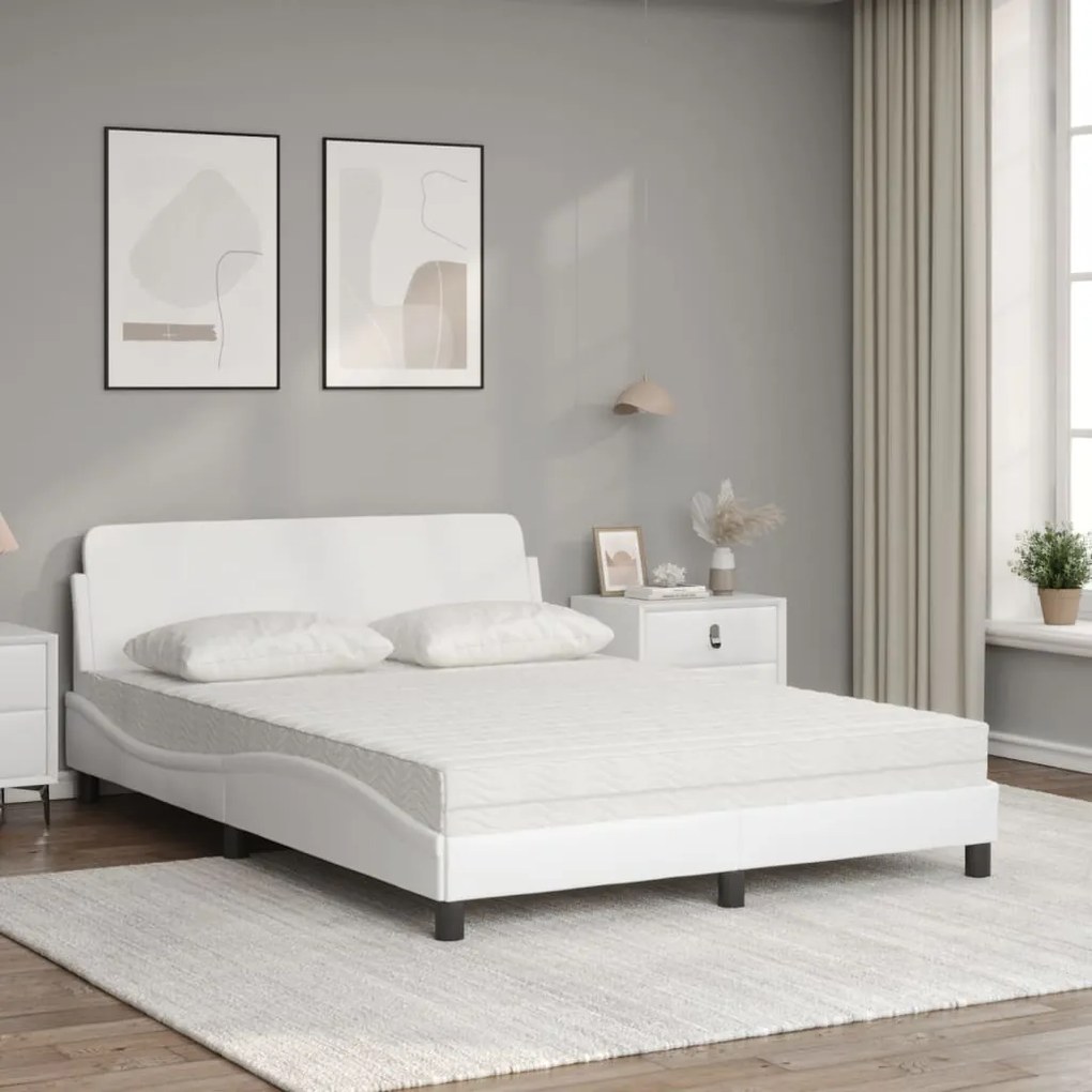 Cama com colchão 140x200 cm couro artificial branco