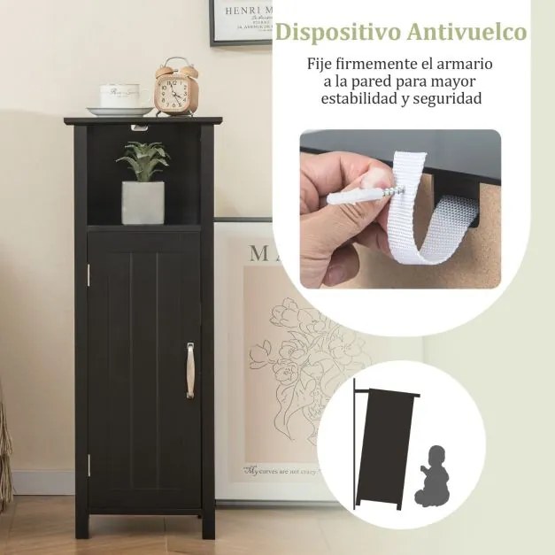 Armário para casa de banho com 3 prateleiras e porta  30 x 30 x 80 cm Preto