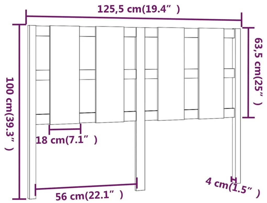 Cabeceira de cama 125,5x4x100 cm pinho maciço preto