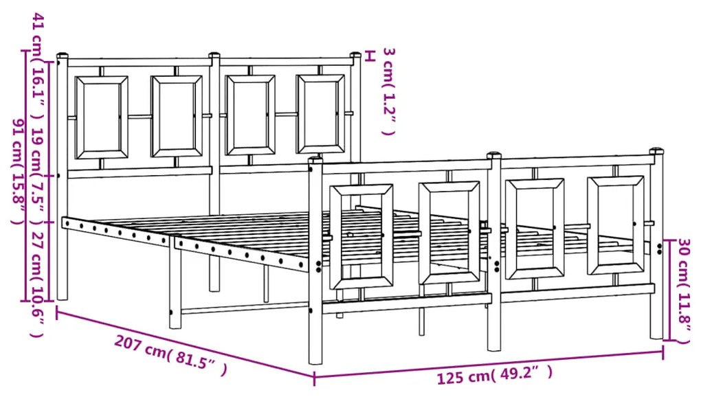 Estrutura de cama com cabeceira e pés 120x200 cm metal branco