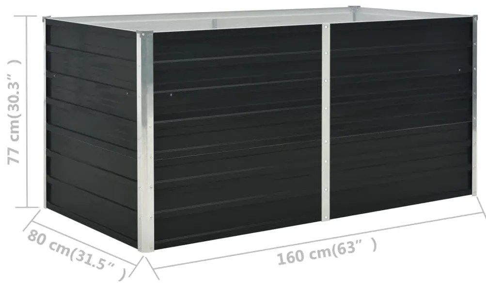 Canteiro jardim elevado 160x80x77 cm aço galvanizado antracite