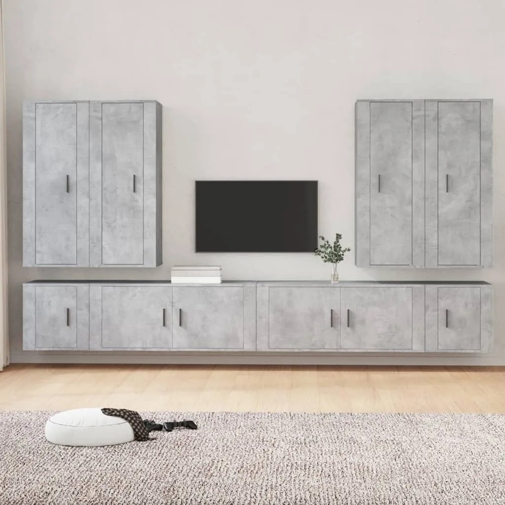 vidaXL Conjunto móveis de TV 8 pcs madeira processada cinzento cimento