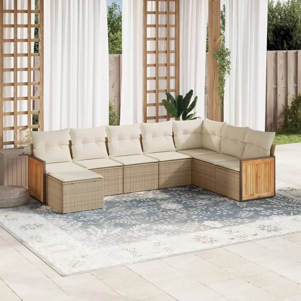 vidaXL 8 pcs conjunto de sofás p/ jardim com almofadões vime PE bege