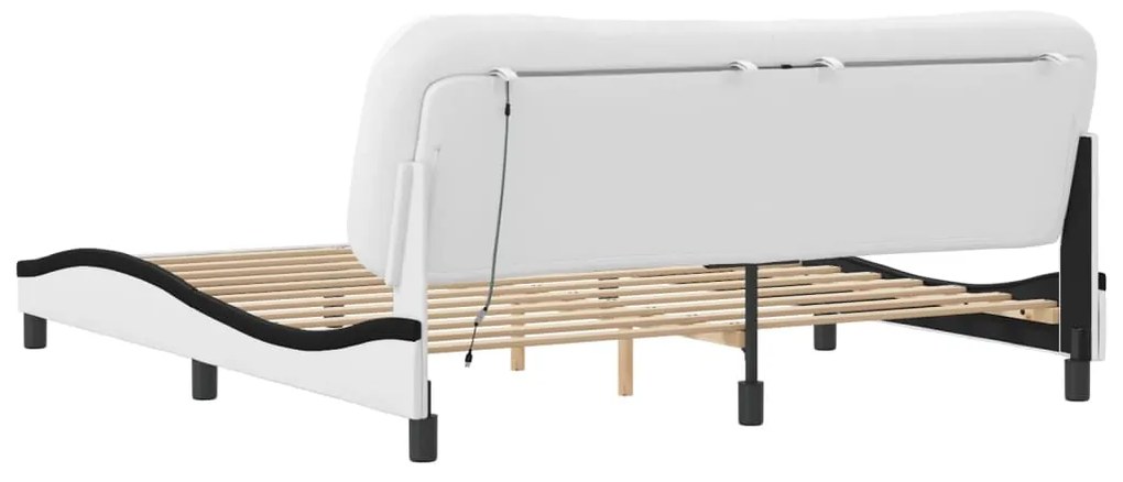 Estrutura cama c/ luzes LED 180x200cm couro artif. branco/preto