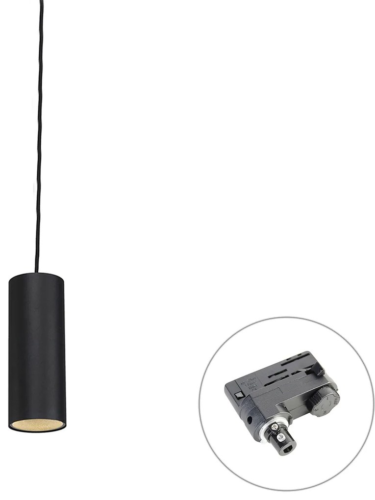 Candeeiro Pendente de Design Preto Incl. Adaptador de Calha Trifásico - Tubo Trifásico