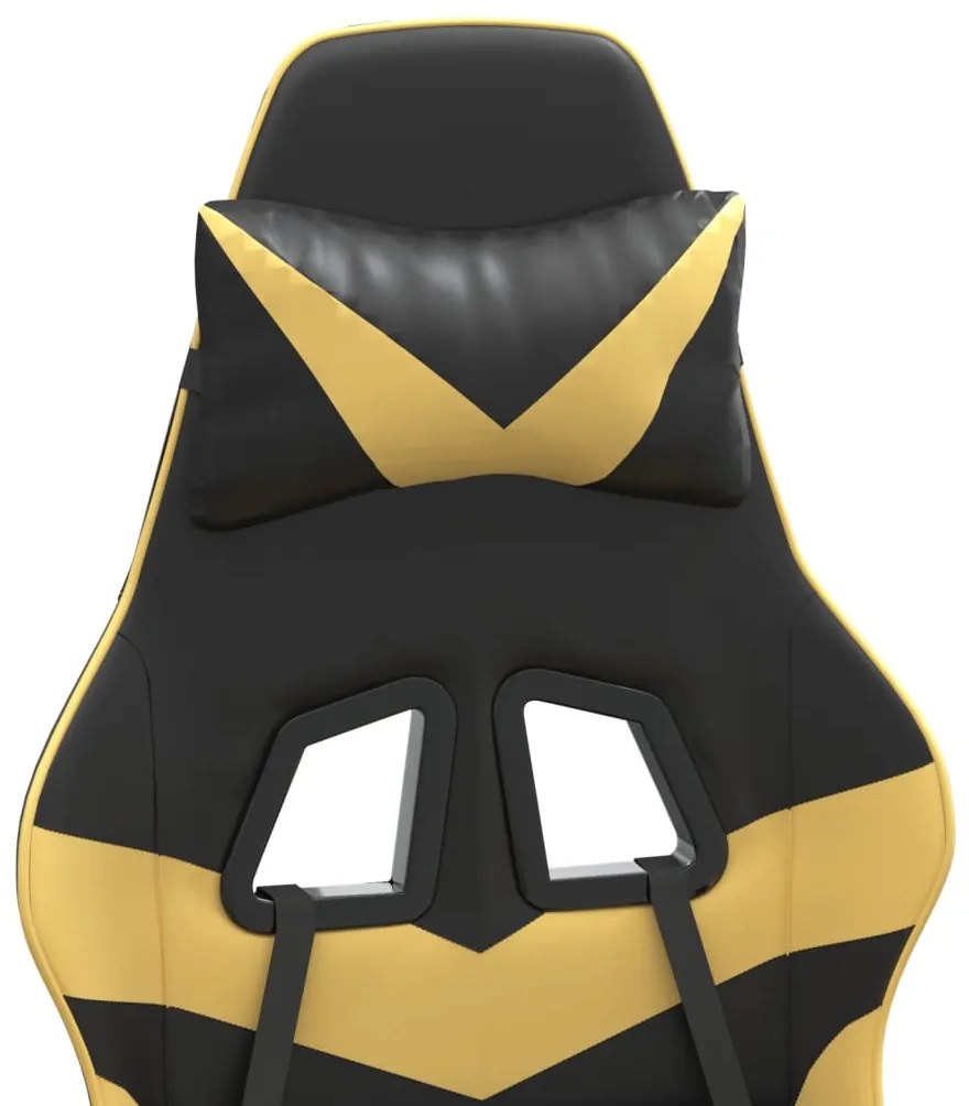 Cadeira gaming giratória + apoio couro artificial preto/dourado