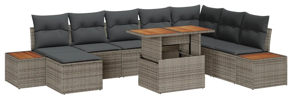 Conjunto de Jantar de Jardim com 9 Peças e Almofadas Cinza em Rattan d