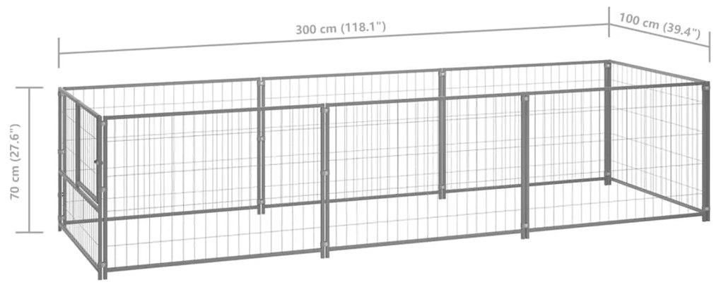 Canil para cães 3 m² aço prateado