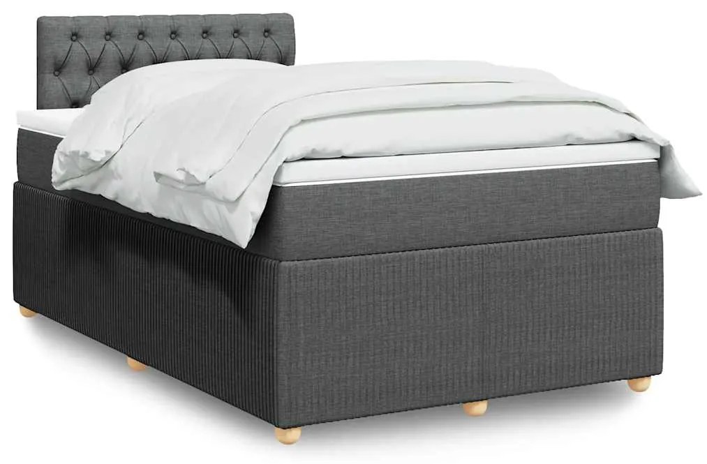 vidaXL Cama boxspring com colchão 120x190 cm tecido cinzento-escuro