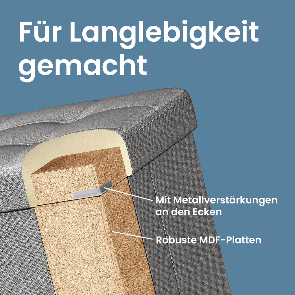 Banco com espaço de arrumação, 38 x 110 x 38 cm cinzento claro