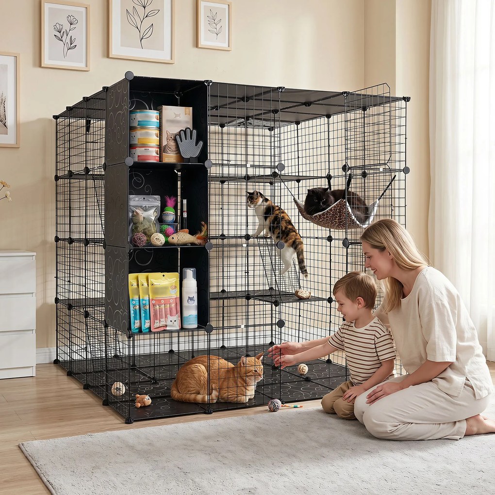 Jaula para Gatos, 144 x 144 x 142 cm, Design Modular, Preto