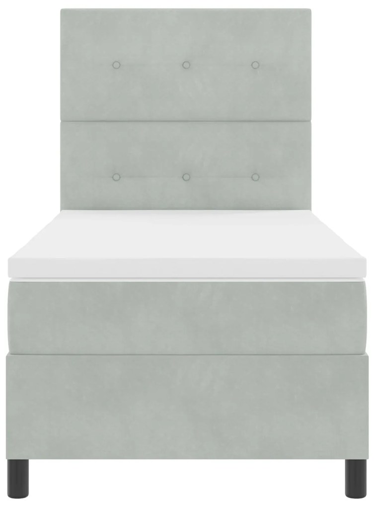 Cama Box Spring com Colchão Cinza Claro Solteiro Veludo