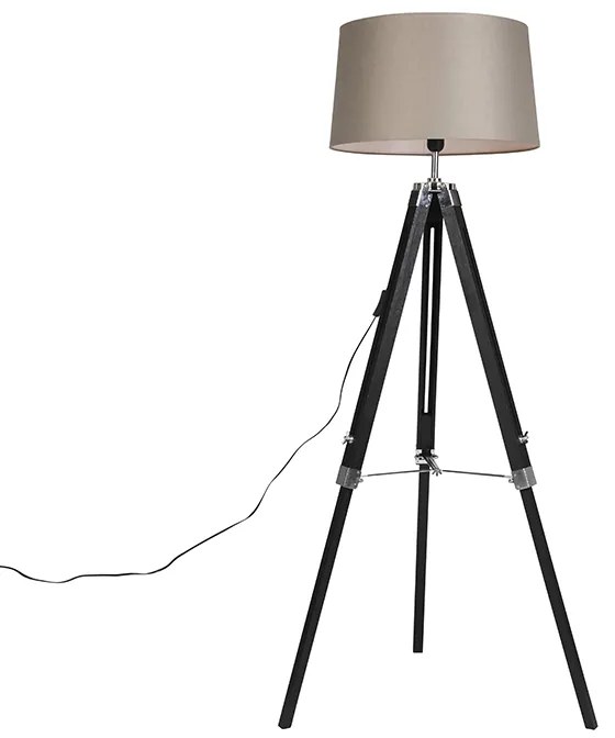 Candeeiro de pé tripé preto com abajur 45cm linho bege Industrial,Retro