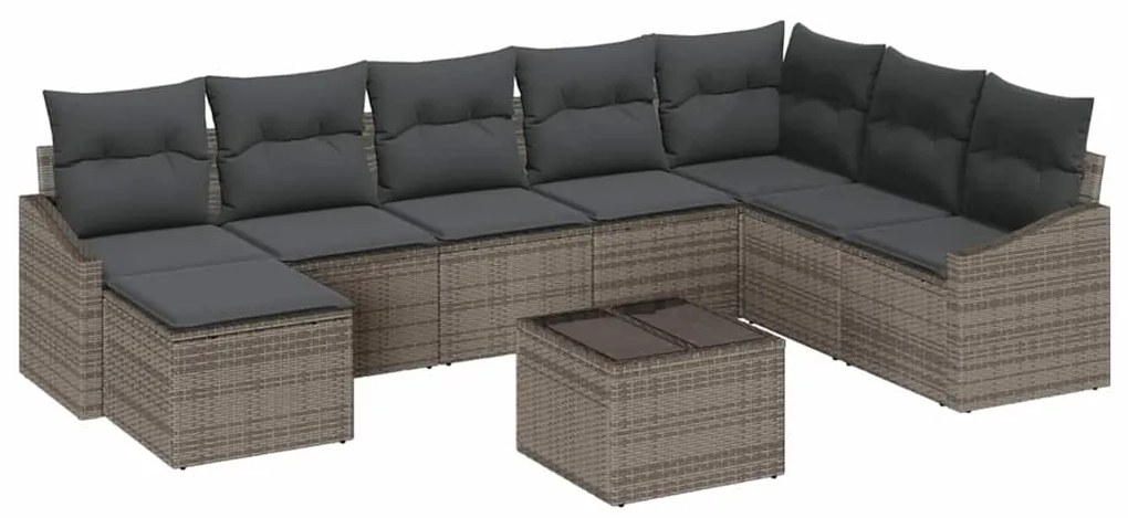 Conjunto de Sofás de Jardim com 8 peças e Almofadas Pretas em Rattan