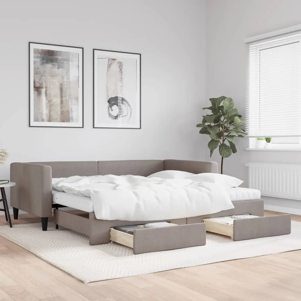 Sofá-cama c/ gavetão/gavetas 100x200cm tecido cinza-acastanhado