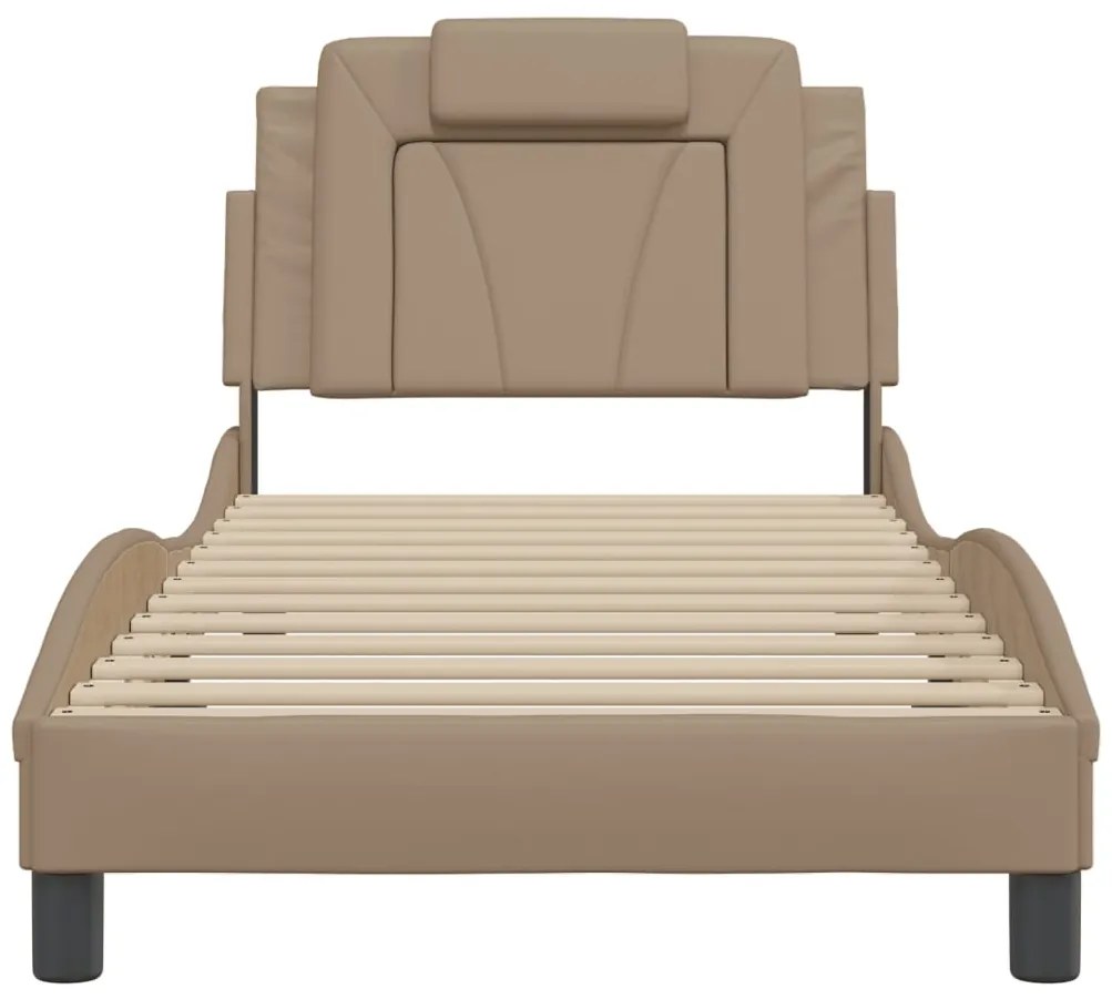 Estrutura cama cabeceira 90x200 cm couro artificial cappuccino